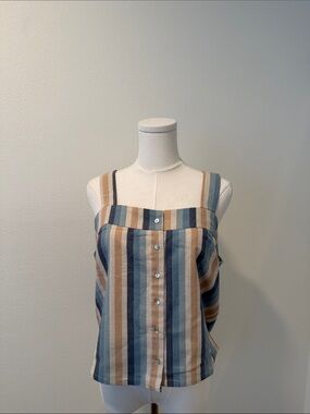 Knot Sisters Striped Linen Blend Button Front Cami Tank Top NWT Size L